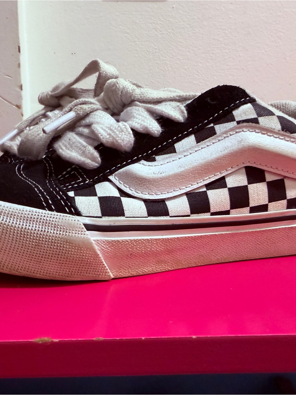 Vans Kids Checkerboard Skate Sneaker - Black & White